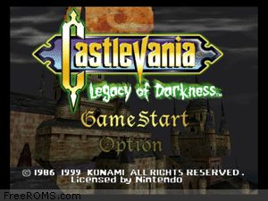 Castlevania: Legacy of Darkness start menu